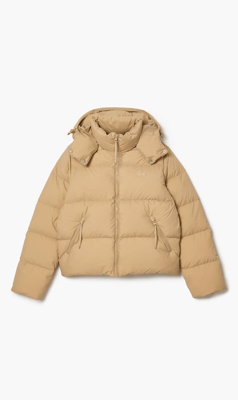 

Lacoste Beige Relaxed Fit Hooded Down Jacket for Women | The Deal Outlet