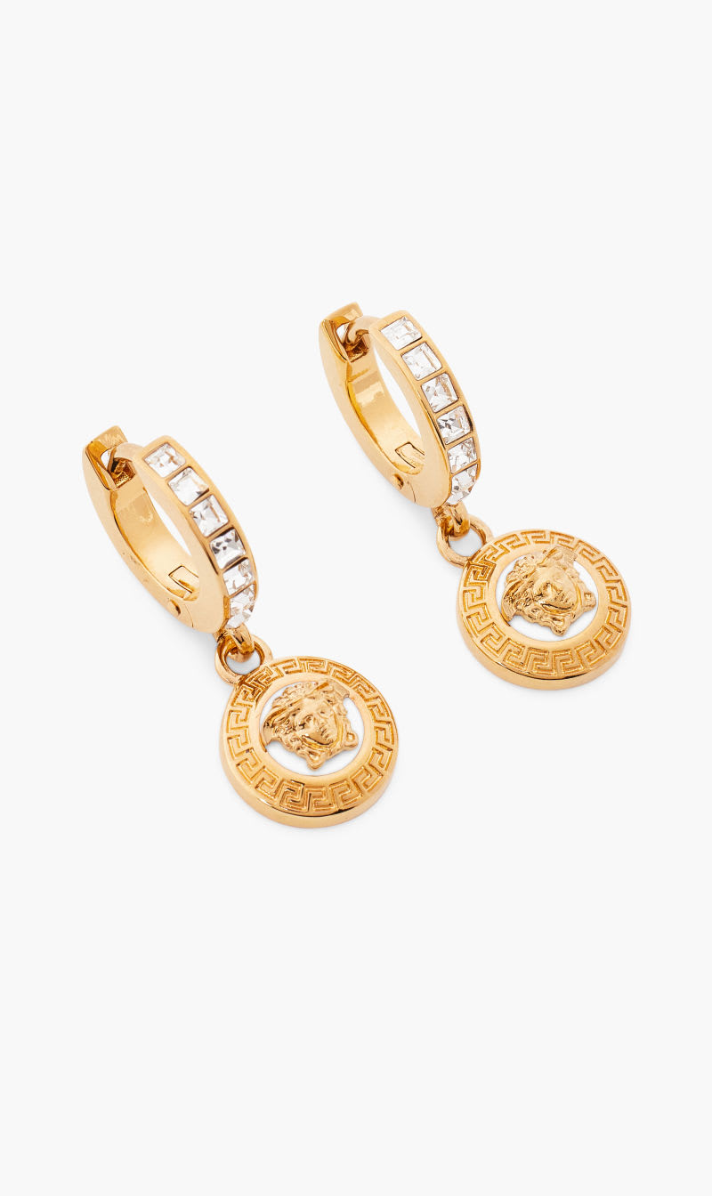 

Versace White Earrings Tribute Medusa Coin Enamel Crys Huggie for Women | The Deal Outlet