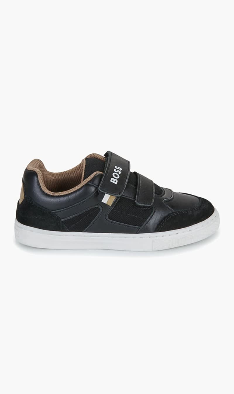 Black Boss White Logo Strap Sneakers for Boys