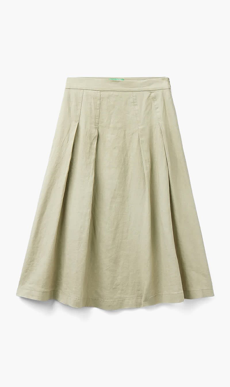 United Colors Of Benetton Green Pure Linen Midi Skirt for Women
