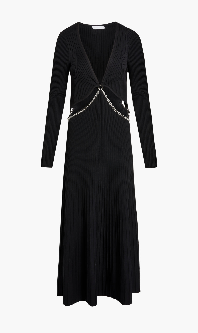 

Jonathan Simkhai Black Kathryn Compact Rib L/s Cutout Midi Dress W Chain for Women | The Deal Outlet
