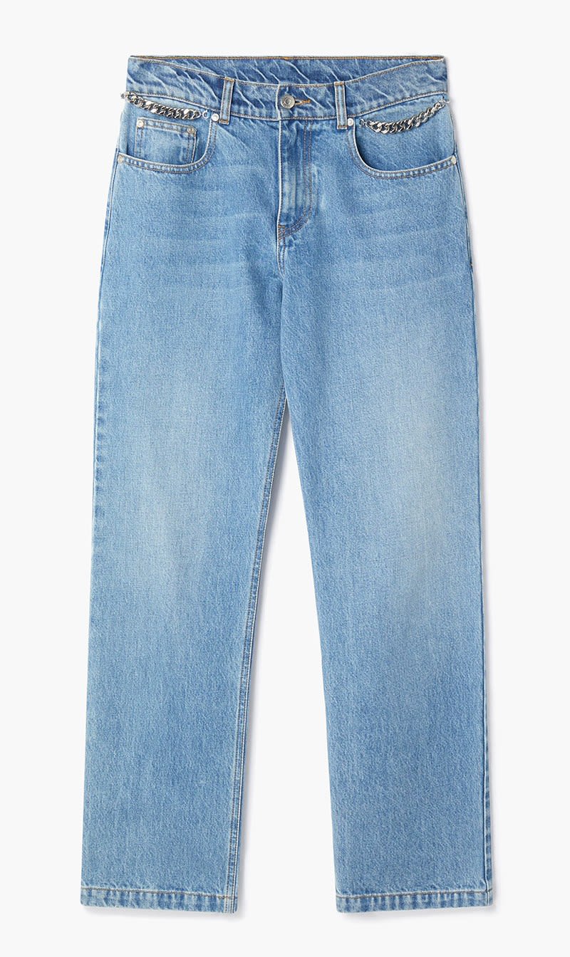 

Stella Mc Cartney Blue Falabella Chain Light Wash Cropped Jeans for Women | The Deal Outlet