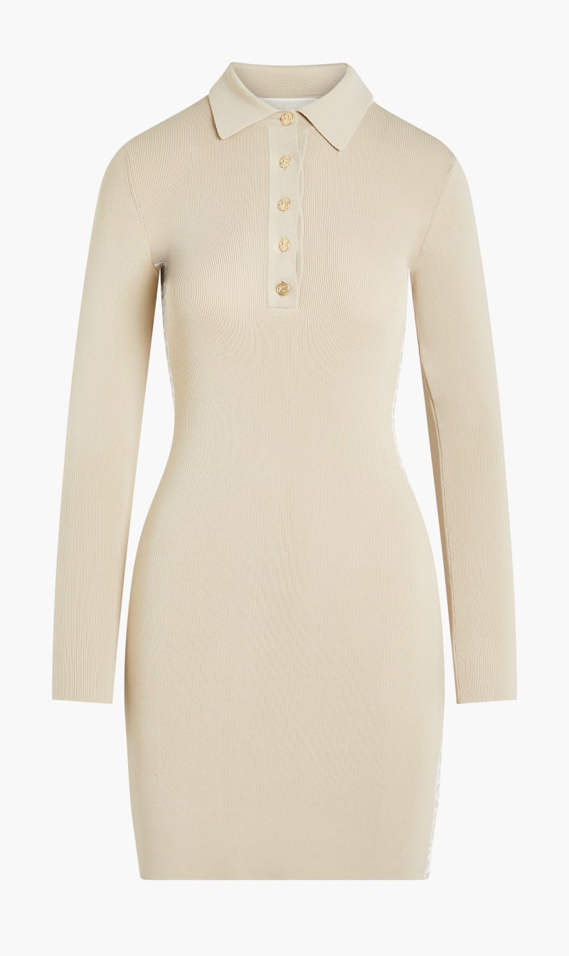 

Logo Tape Polo Neck Dress, Beige