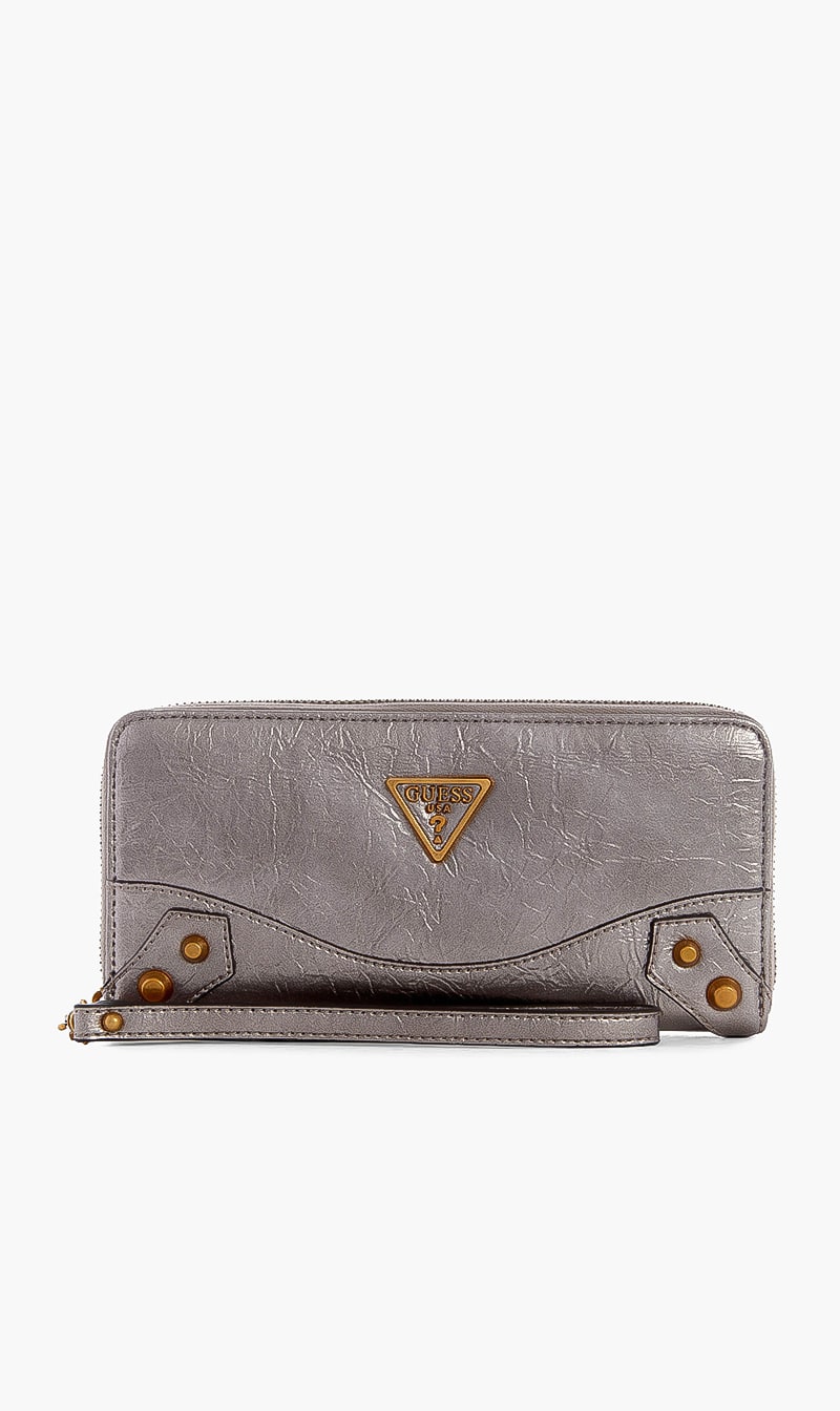

Guess Silver Amantea Zip Around Wallet for Women | The Deal Outlet