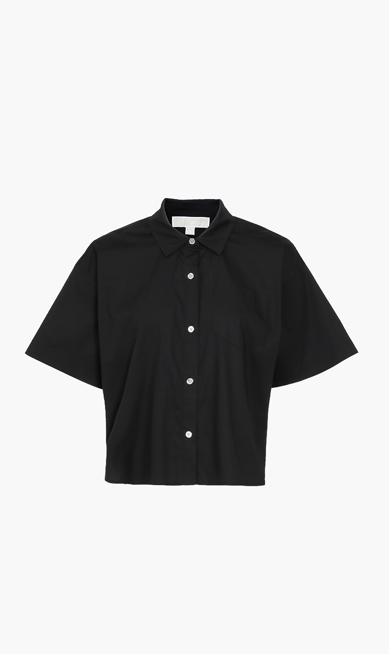 

Crop Button Down Shirt, Black