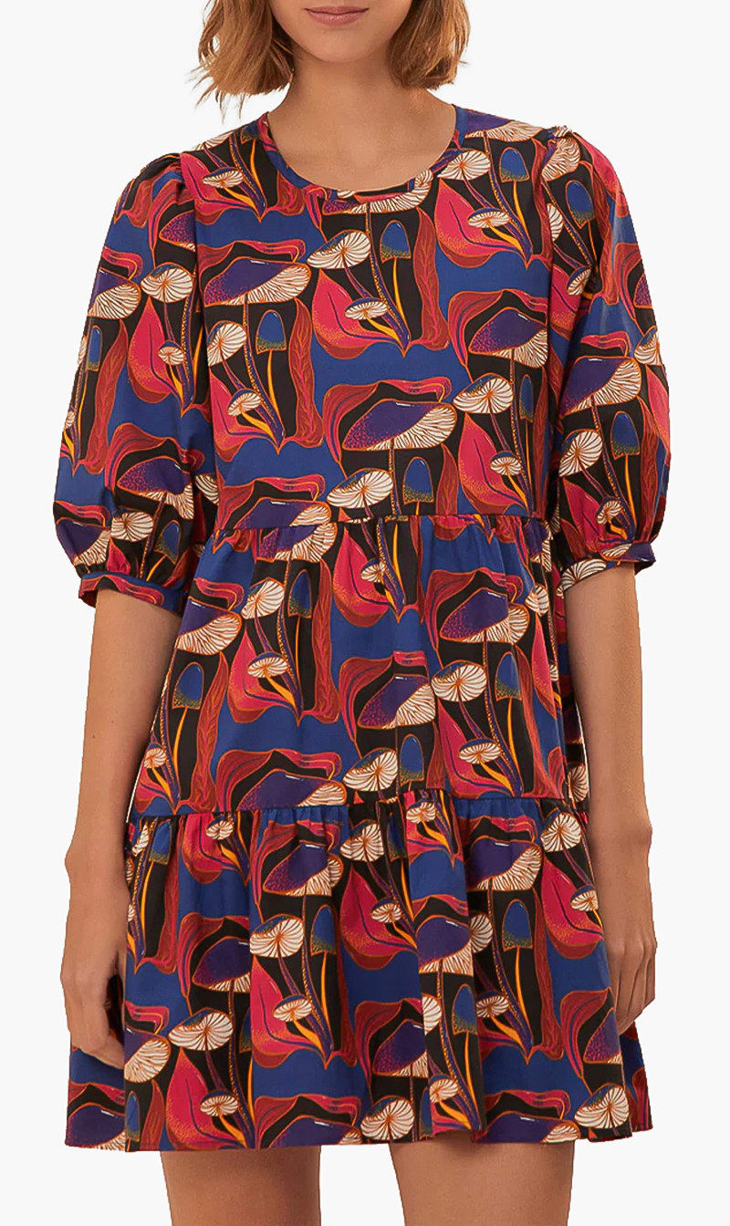 Farm Rio Multi-color Wild Mushrooms Puff Sleeve Mini Dress for Women
