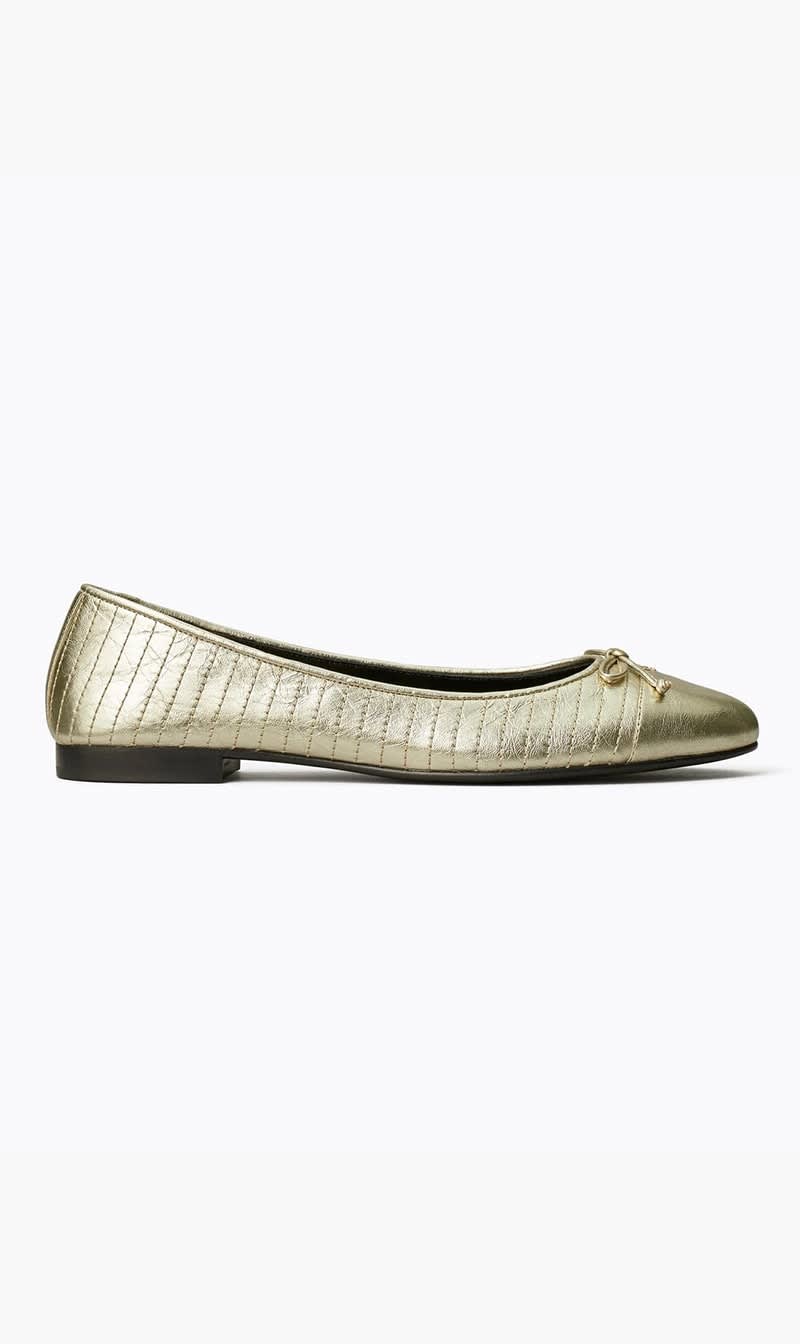 

Tory Burch Gold Cap-toe Quilted Ballet for Women | The Deal Outlet