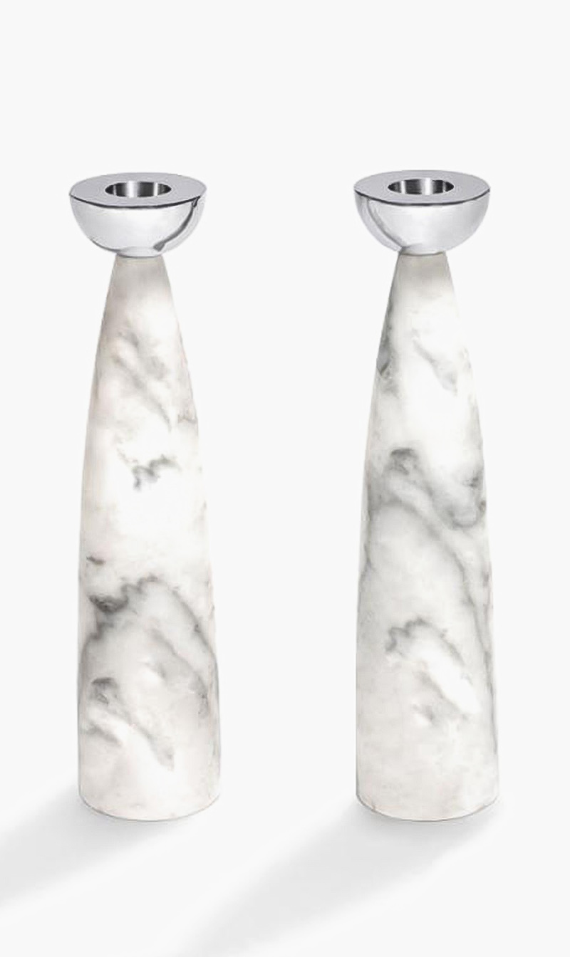 

Anna Coluna Carrara Marble And Silver Candle Holders - Set Of 2