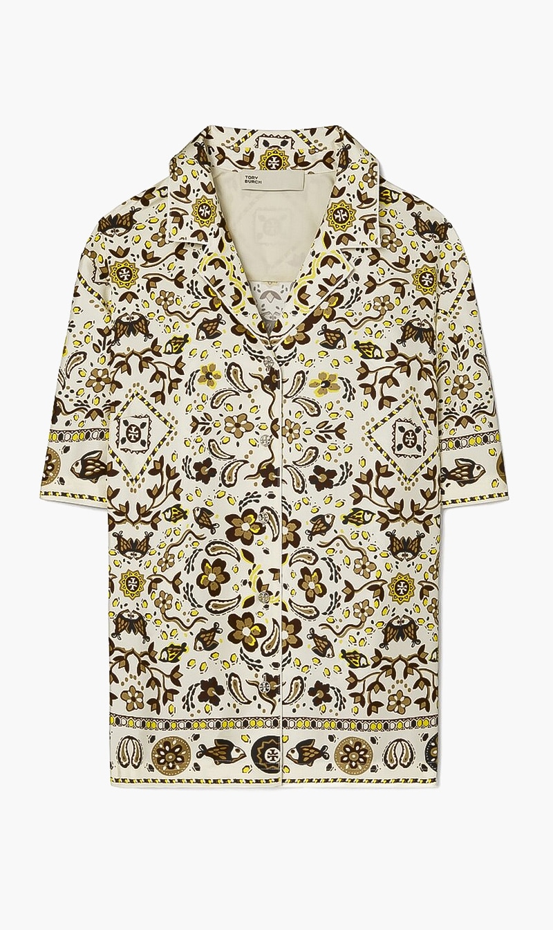 

Tory Burch Beige Printed Silk Shirt for Women | The Deal Outlet