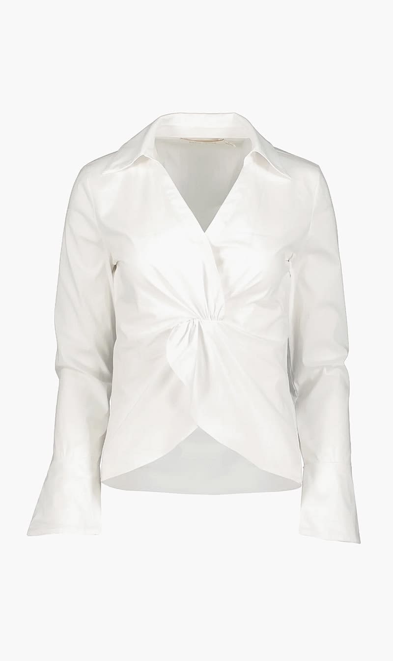 White Spencer Twist Front Blouse for Women