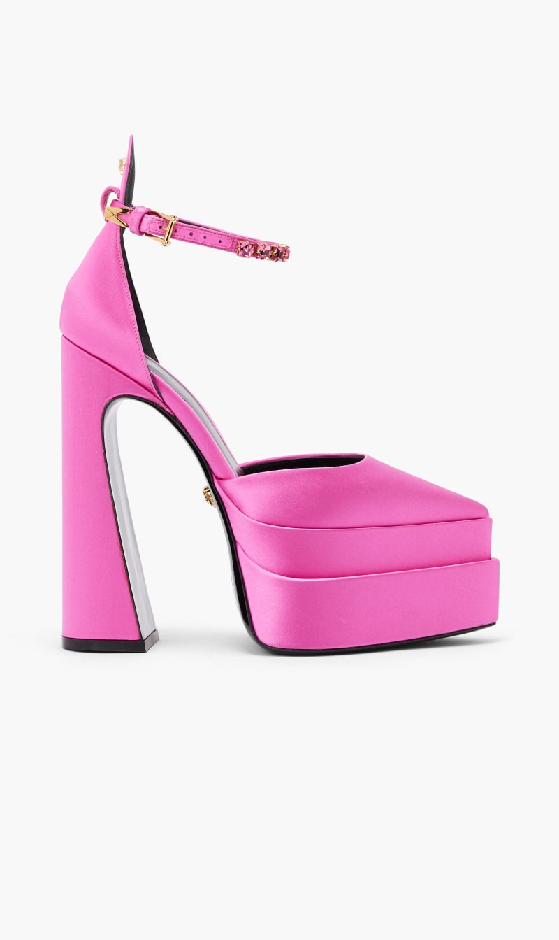 

Versace Pink Platform Sandals Aevitas Mary Jane Pointed 160 Satin Crys for Women