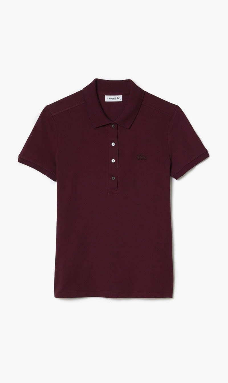 Purple Lacoste Beige Slim Fit Stretch Mini Pique Polo Shirt for Women