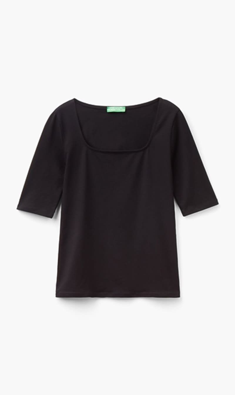 United Colors Of Benetton Black Stretch Cotton Fitted T-shirt for Women