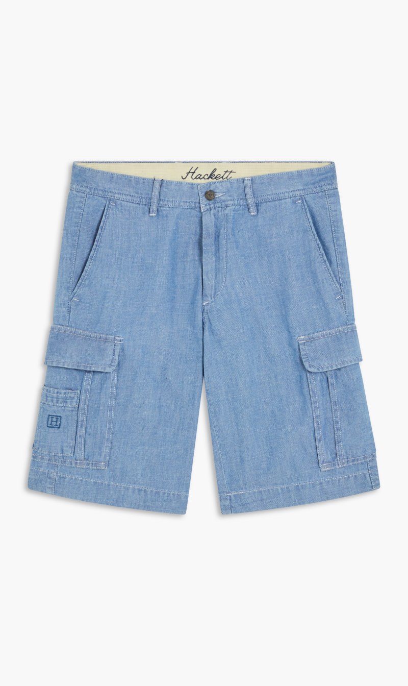 

Hackett London Blue Chambray Cargo Shorts for Men | The Deal Outlet