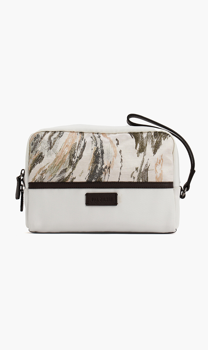 

Leather Trim Canvas Wash Bag, White
