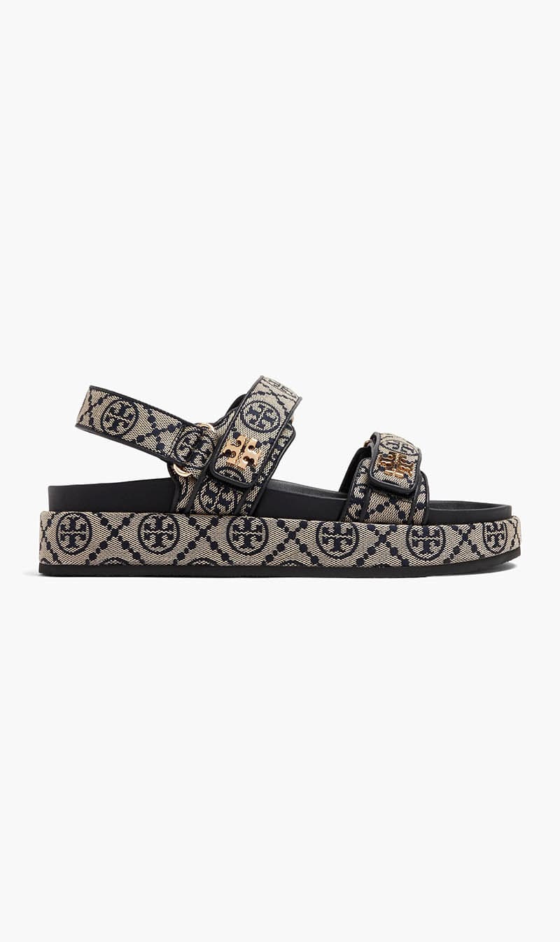 

Tory Burch Blue T Monogram Kira Sport Sandal for Women | The Deal Outlet