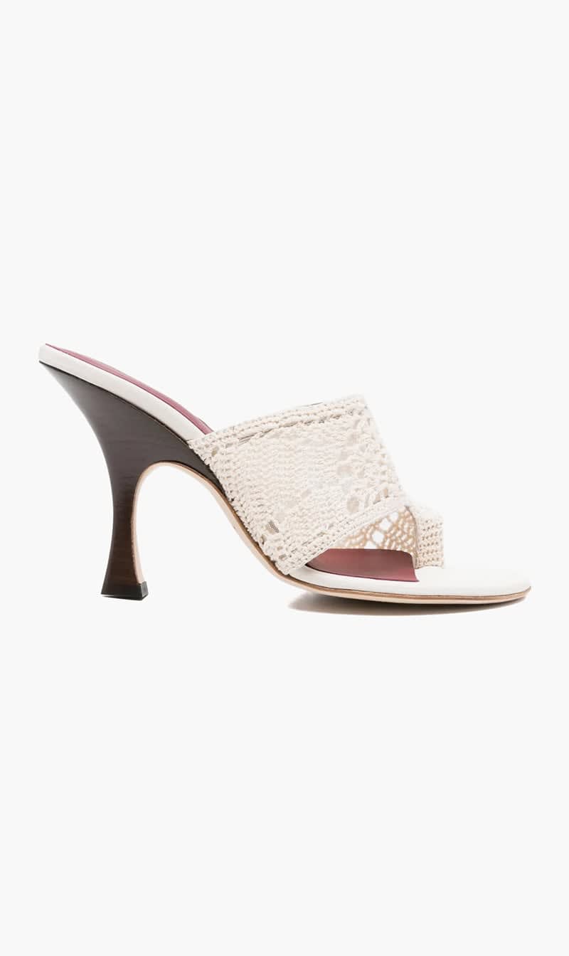 

Magda Butrym White Crochet Thong Heeled Sandals for Women | The Deal Outlet