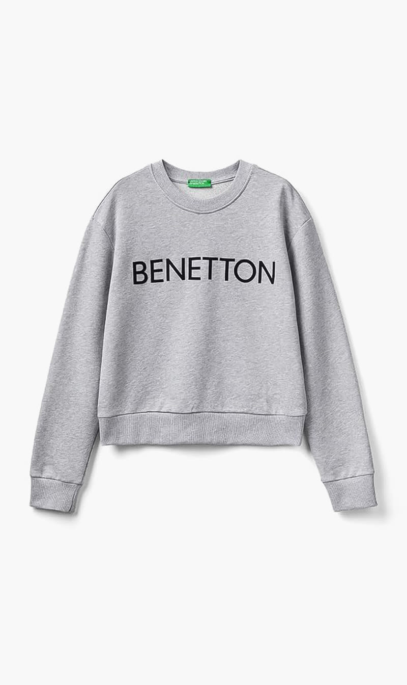 Grey United Colors Of Benetton Black Logo Sweashirt for Women
