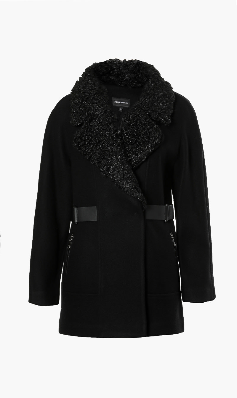 

Emporio Armani Fur Neck Structured Overcoat