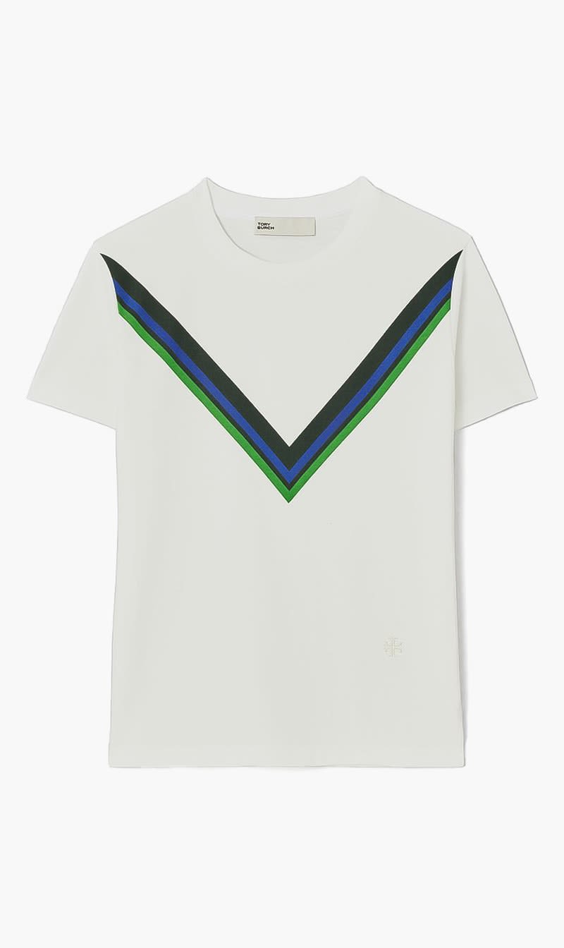 

Tory Burch White Tory Sport Tempo Chevron T-shirt for Women | The Deal Outlet