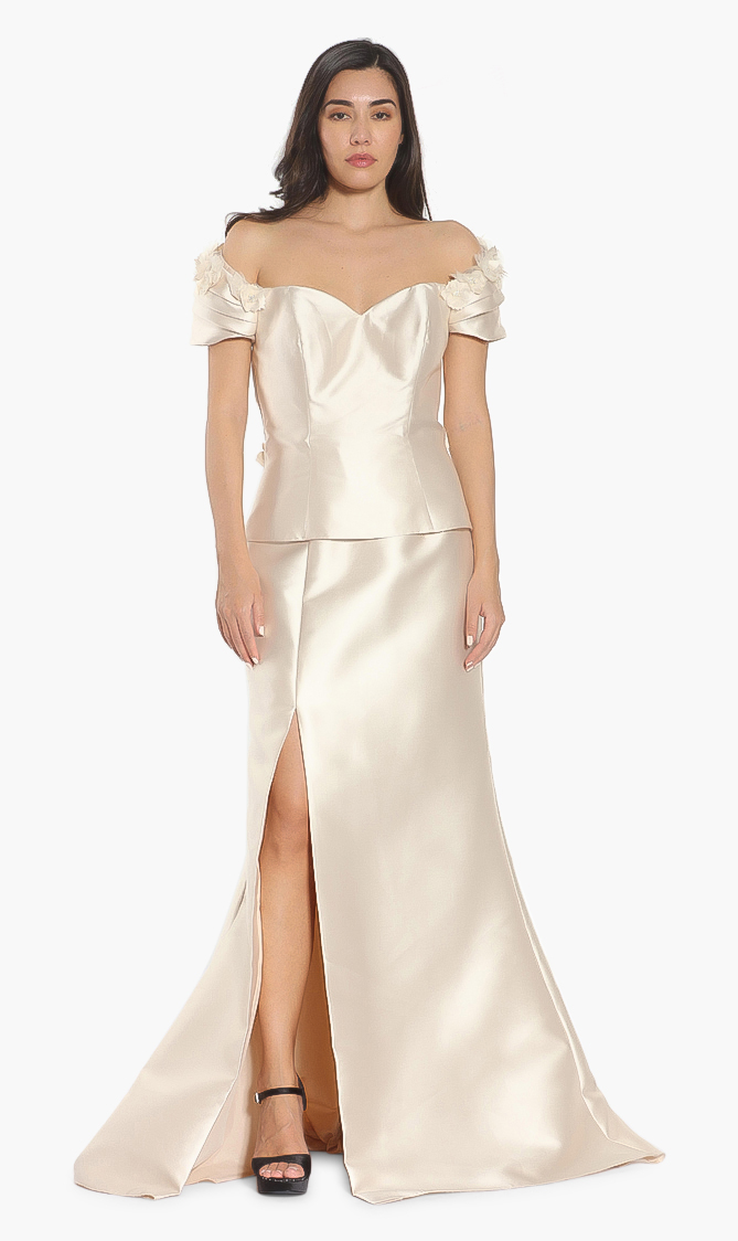 

TERANI COUTURE 3d Fitted Mock Two Piece Gown