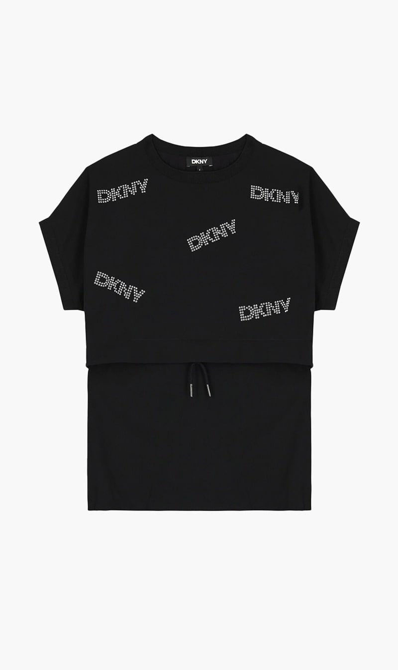 

Dkny Black Chiffon Rhinestone Logo Dress for Girls | The Deal Outlet