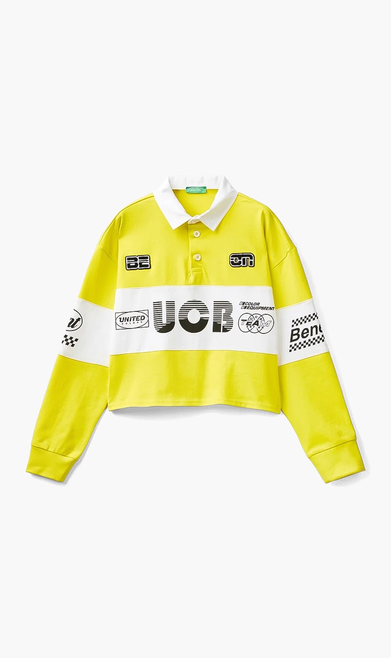 Yellow United Colors Of Benetton Green Cropped Polo With Patches And Prints for Women