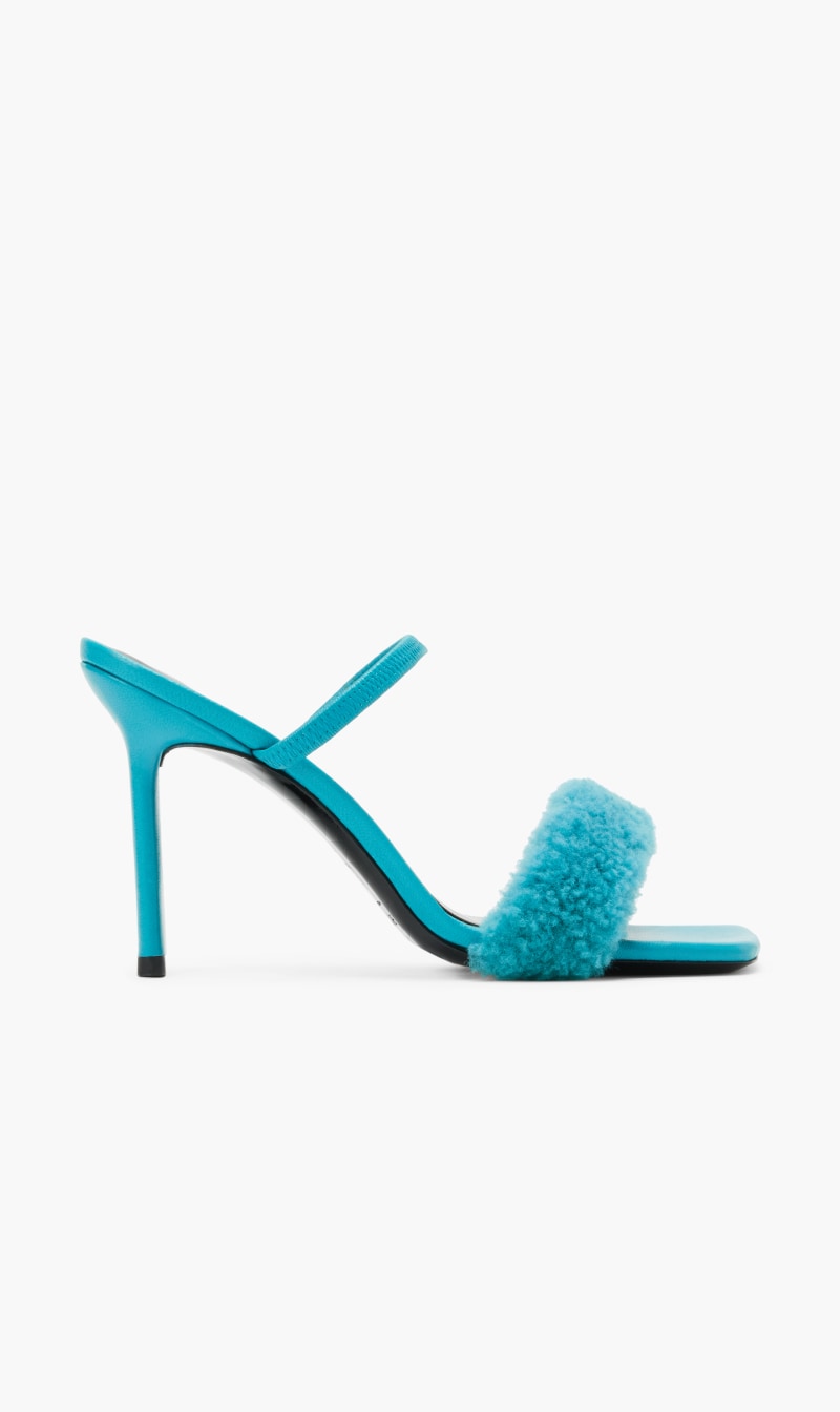 

By Far Blue Ada Azur Shearling Heels for Women | The Deal Outlet