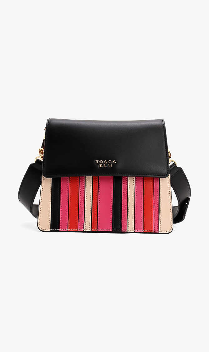 

Tosca Blu Leather Stripes Crossbody Bag