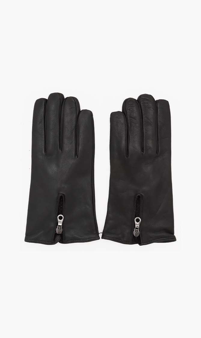 

Calf Leather Zipped Gloves, Grey