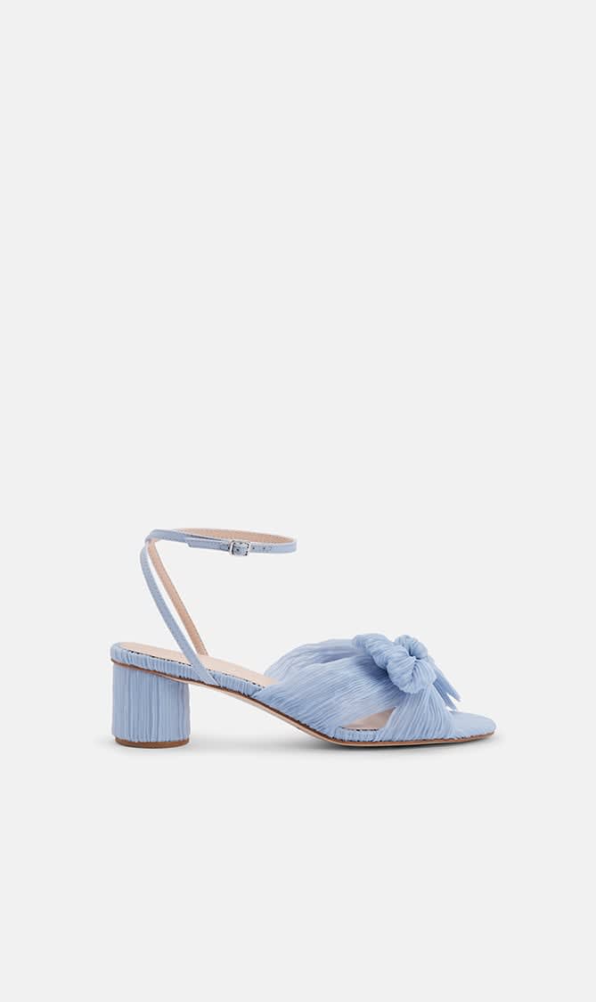 

Loeffler Randall Blue Dahlia Pleated Knot Heeled Sandal With Ankle Strap for Women | The Deal Outlet