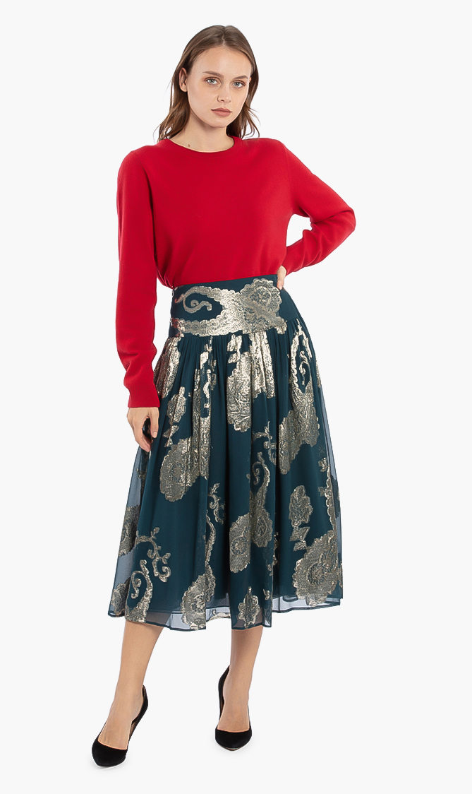 

Jacquard A-line Skirt, Green