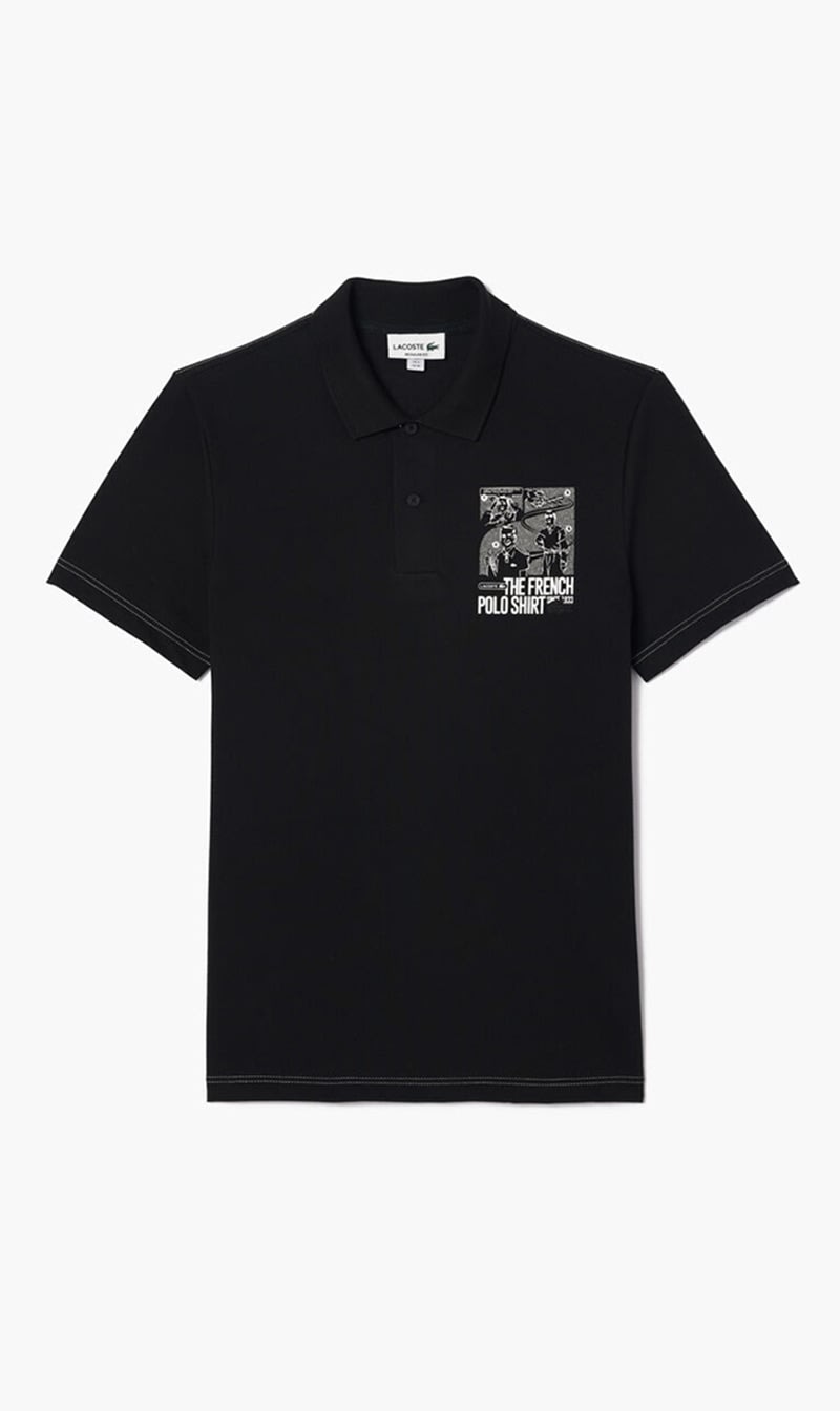 

Lacoste Black Back And Front Print Movement Polo Shirt for Men | The Deal Outlet