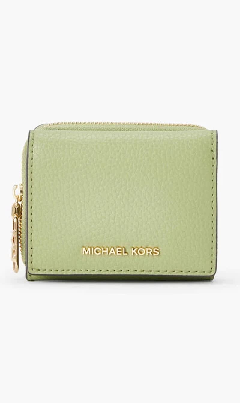 

Michael Kors Green Empire Small Pebbled Leather Tri-fold Wallet for Women | The Deal Outlet