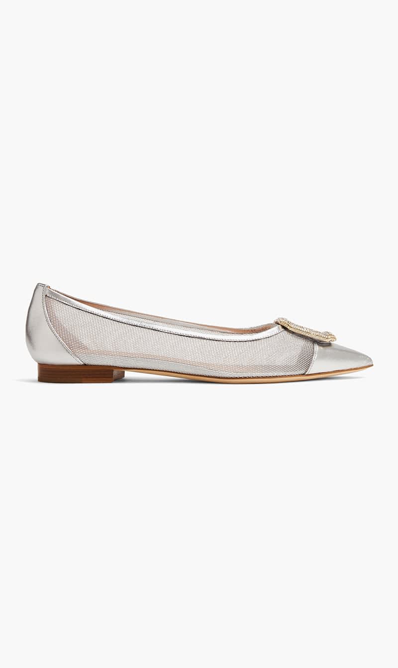 

Malone Souliers Silver Lina Ballet Flats for Women | The Deal Outlet