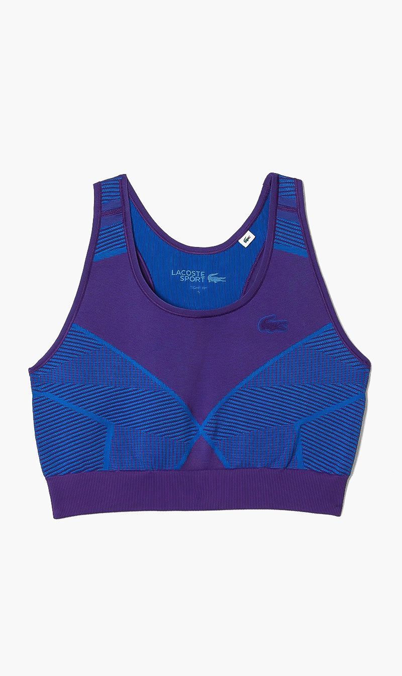 

Lacoste Purple Contrast Striped Seamless Sports Bra for Women | The Deal Outlet