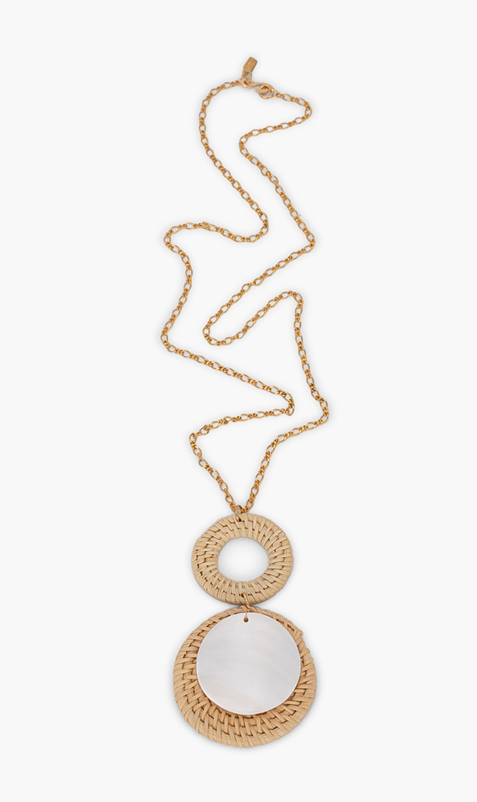 

Kenneth Jay Lane Rattan And Shell Pendant Necklace