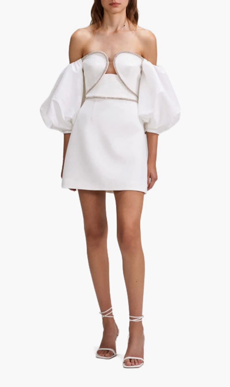 

Self-portrait White Bonded Crepe Puff Sleeve Mini Dress for Women | The Deal Outlet