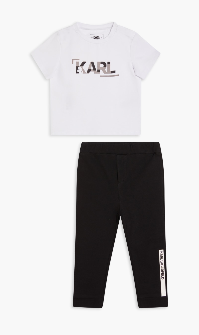 

Karl Lagerfeld White Classic Tee Shirt And Pants Set for Boys | The Deal Outlet