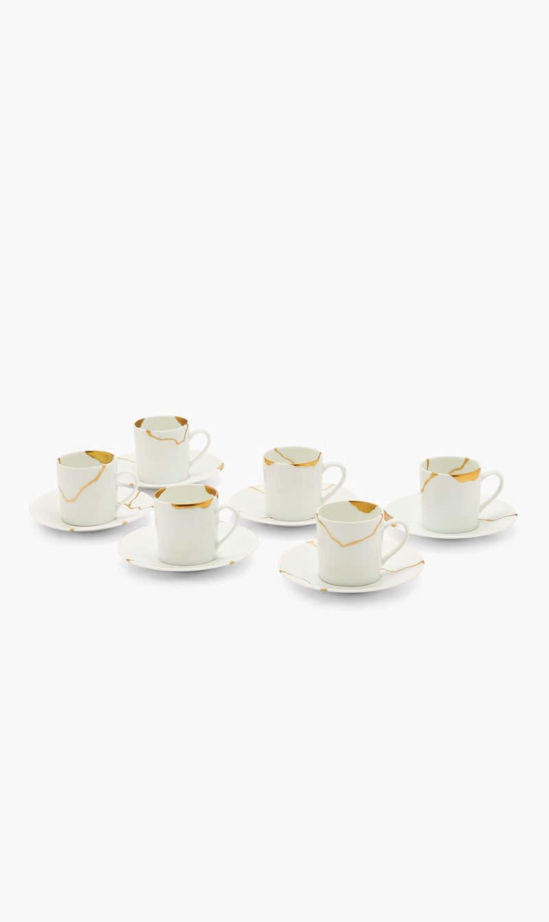 

Bernardaud Gold Kintsugi Coffee Cup & Saucer White Set Of 6 | The Deal Outlet