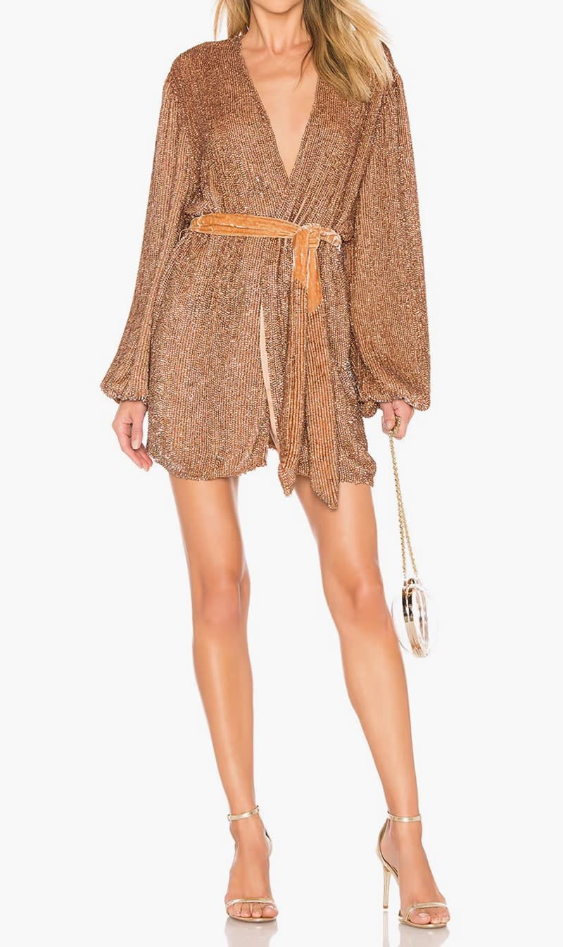 

5414 Gold Exclusive Gabrielle Sequin Robe Mini Dress for Women | The Deal Outlet