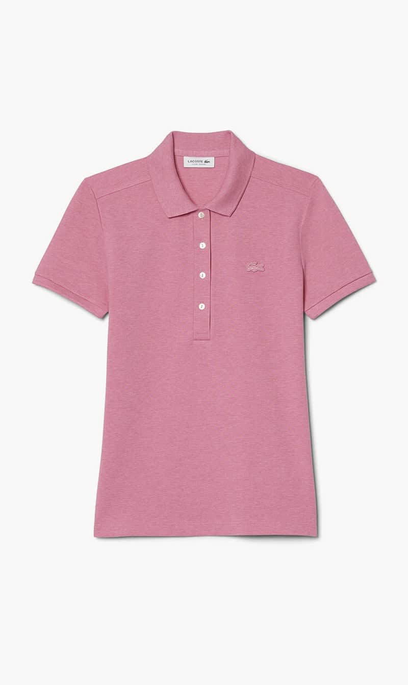 Pink Lacoste Beige Slim Fit Stretch Mini Pique Polo Shirt for Women