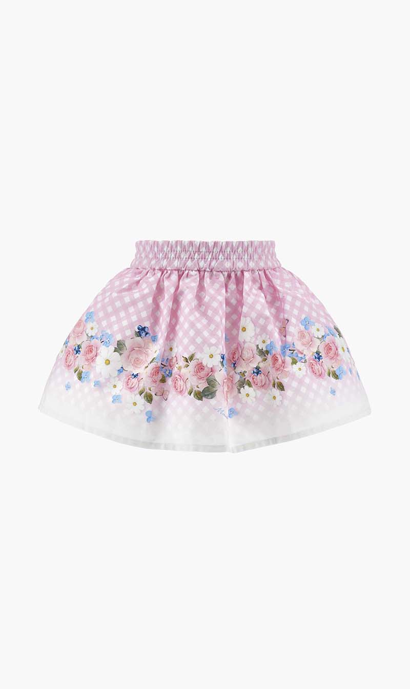 

Monnalisa Pink Checkered Floral Print Skirt for Girls | The Deal Outlet