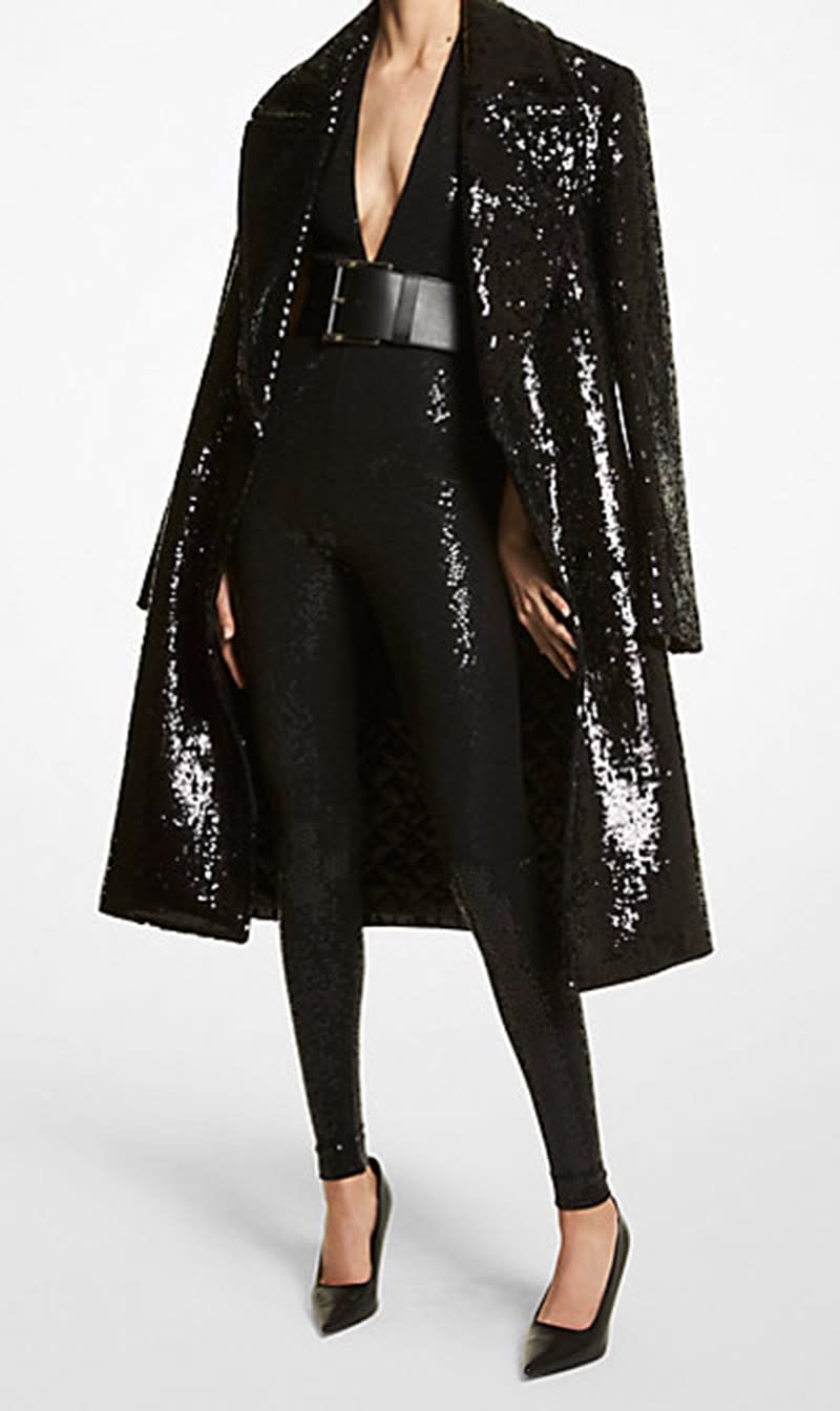 

Michael Kors Black Sequin-embroidered Wool Chesterfield Coat for Women | The Deal Outlet