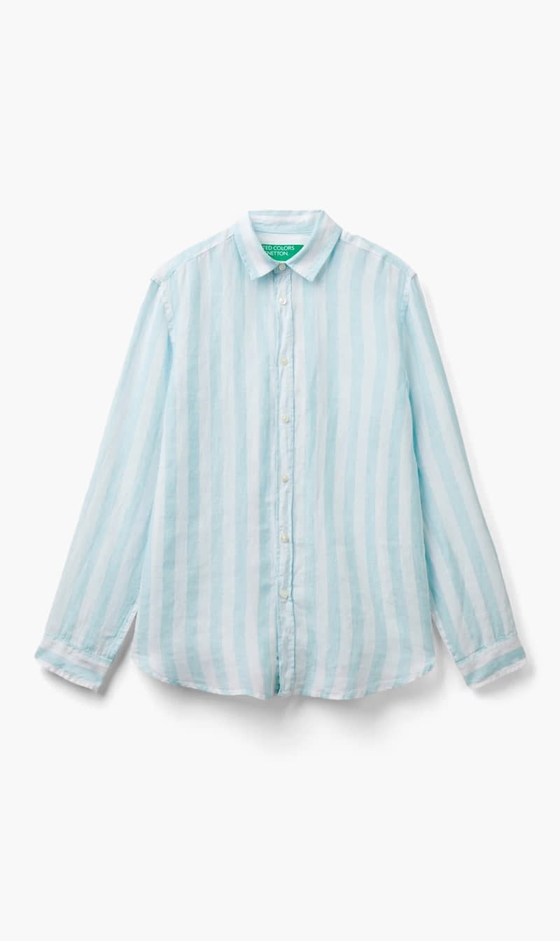 Green United Colors Of Benetton Pink Pure Linen Shirt for Men