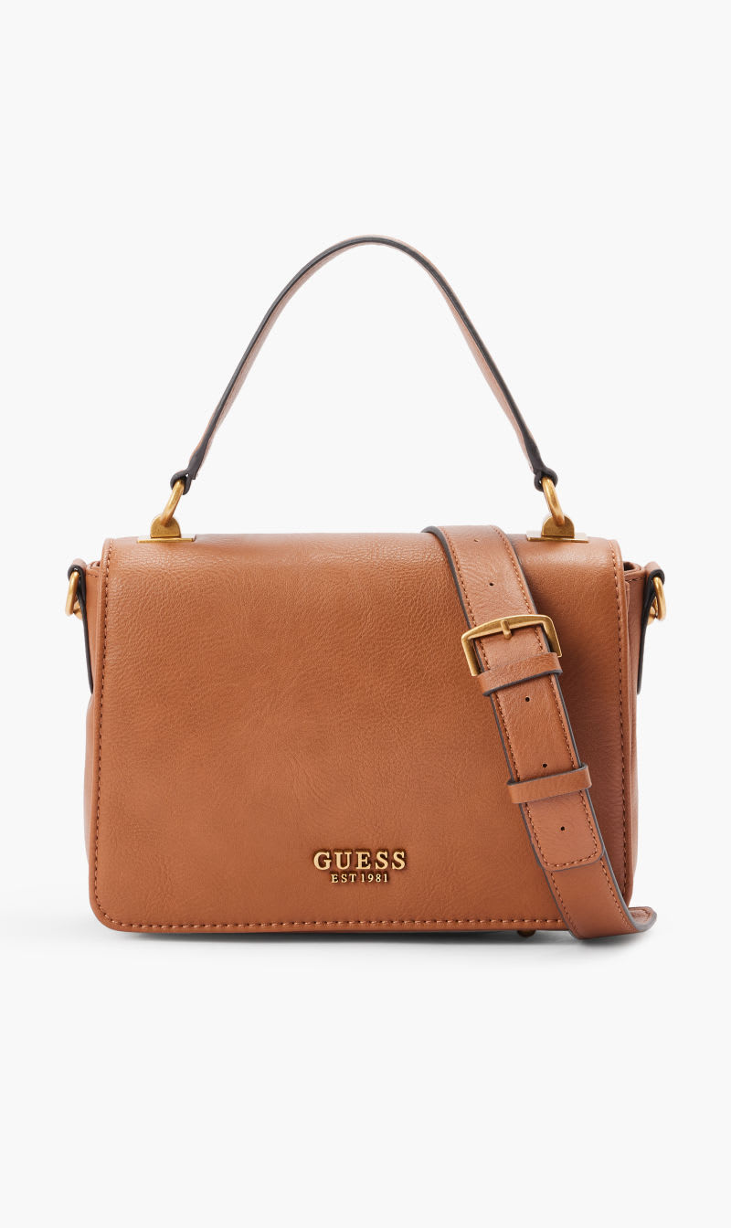 

Guess Brown Arja Top Handle Flap for Women | The Deal Outlet