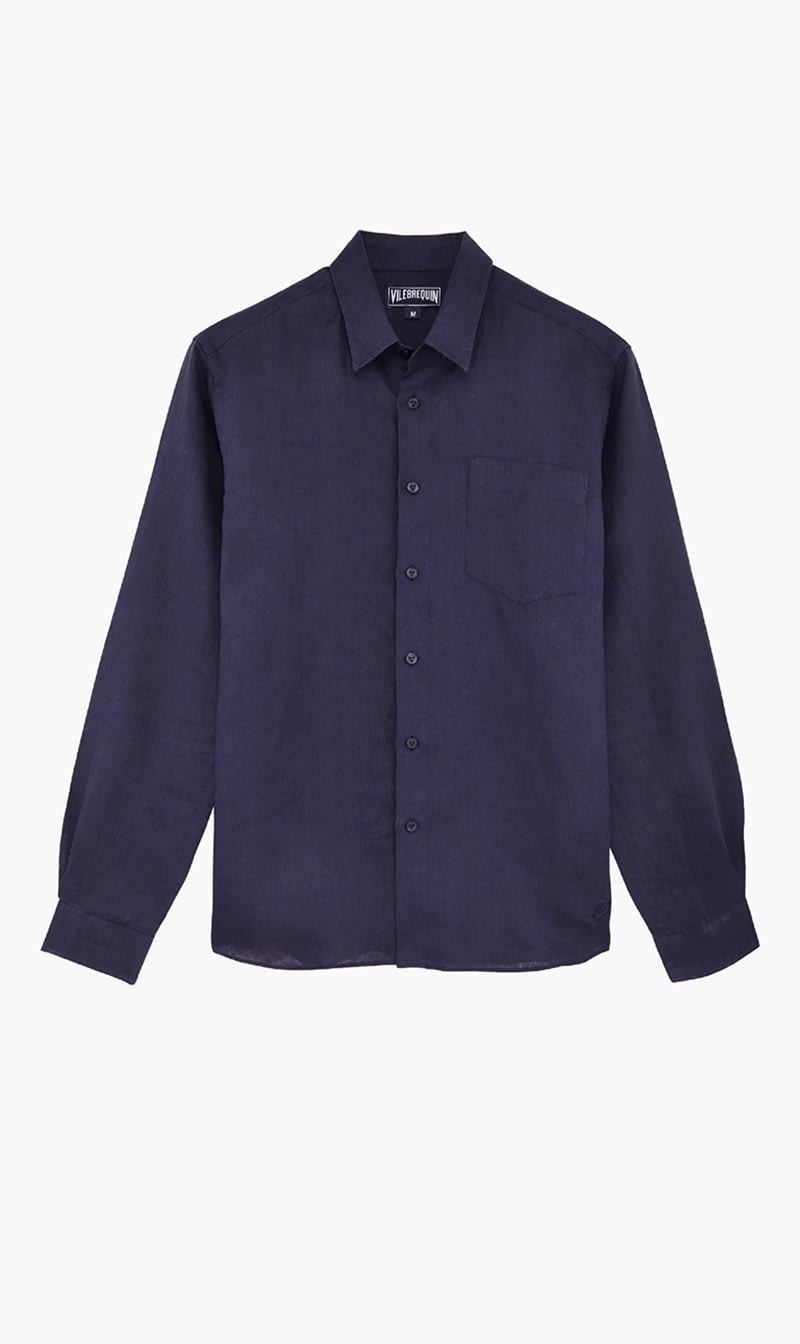 

Vilebrequin Blue Linen Shirt Solid for Men | The Deal Outlet