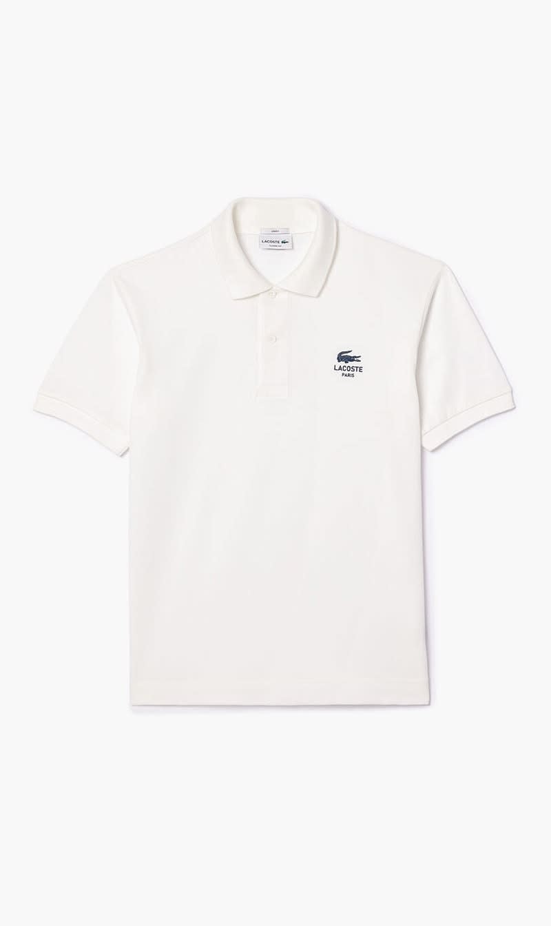 Lacoste White Classic Fit Signature Print Polo Shirt