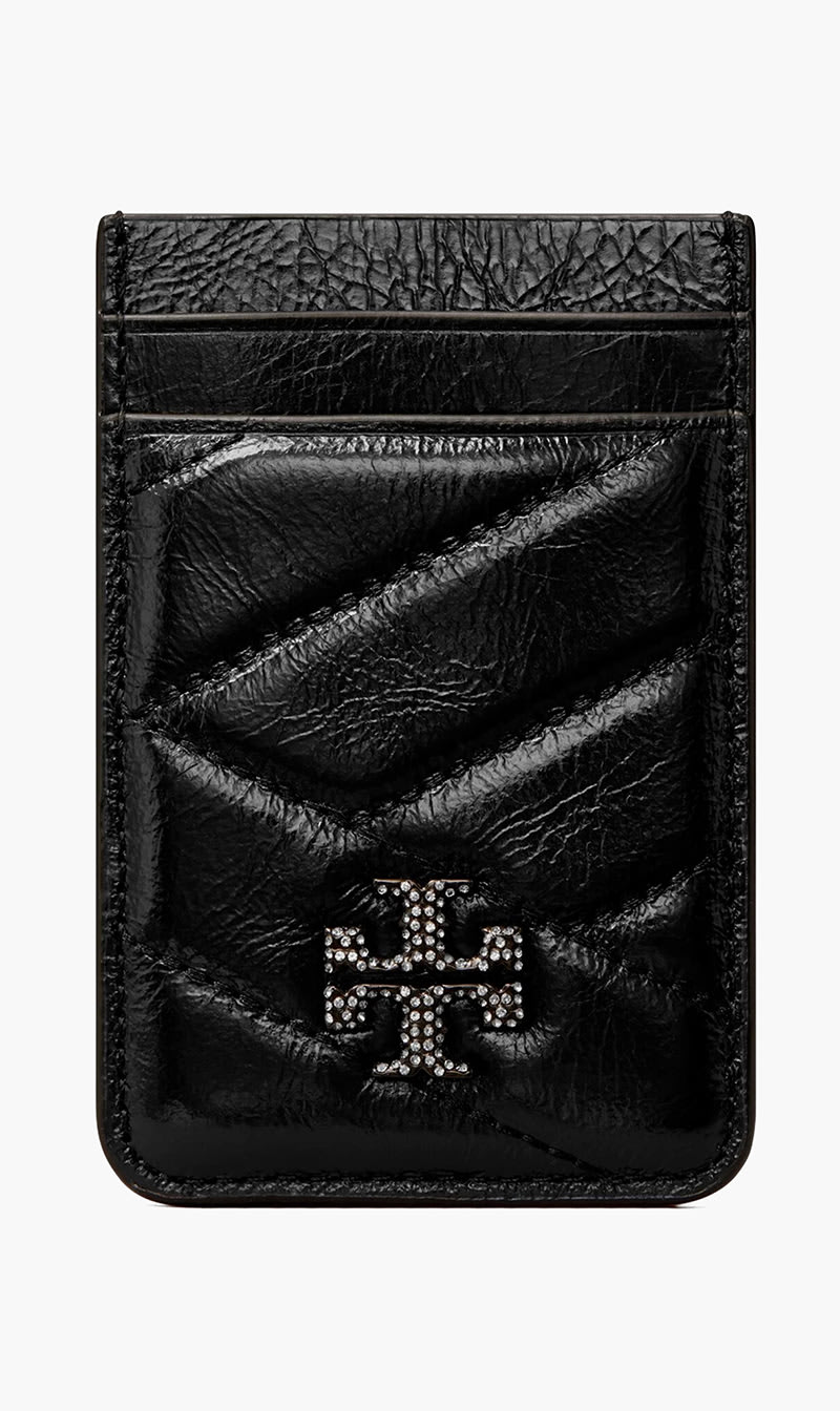 

Tory Burch Black Kira Metallic Pave Logo Card Pocket for Women | The Deal Outlet