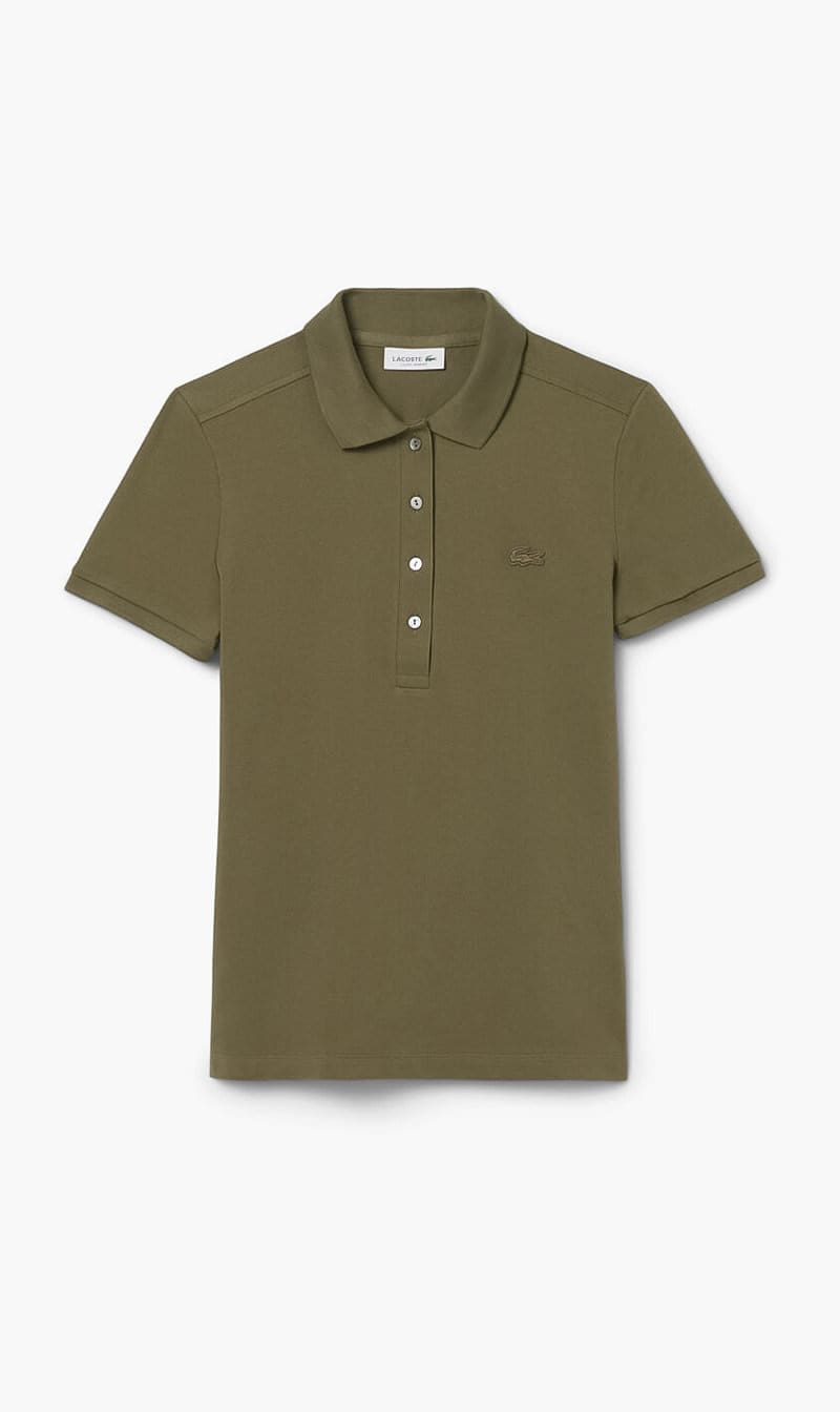 Green Lacoste Beige Slim Fit Stretch Mini Pique Polo Shirt for Women